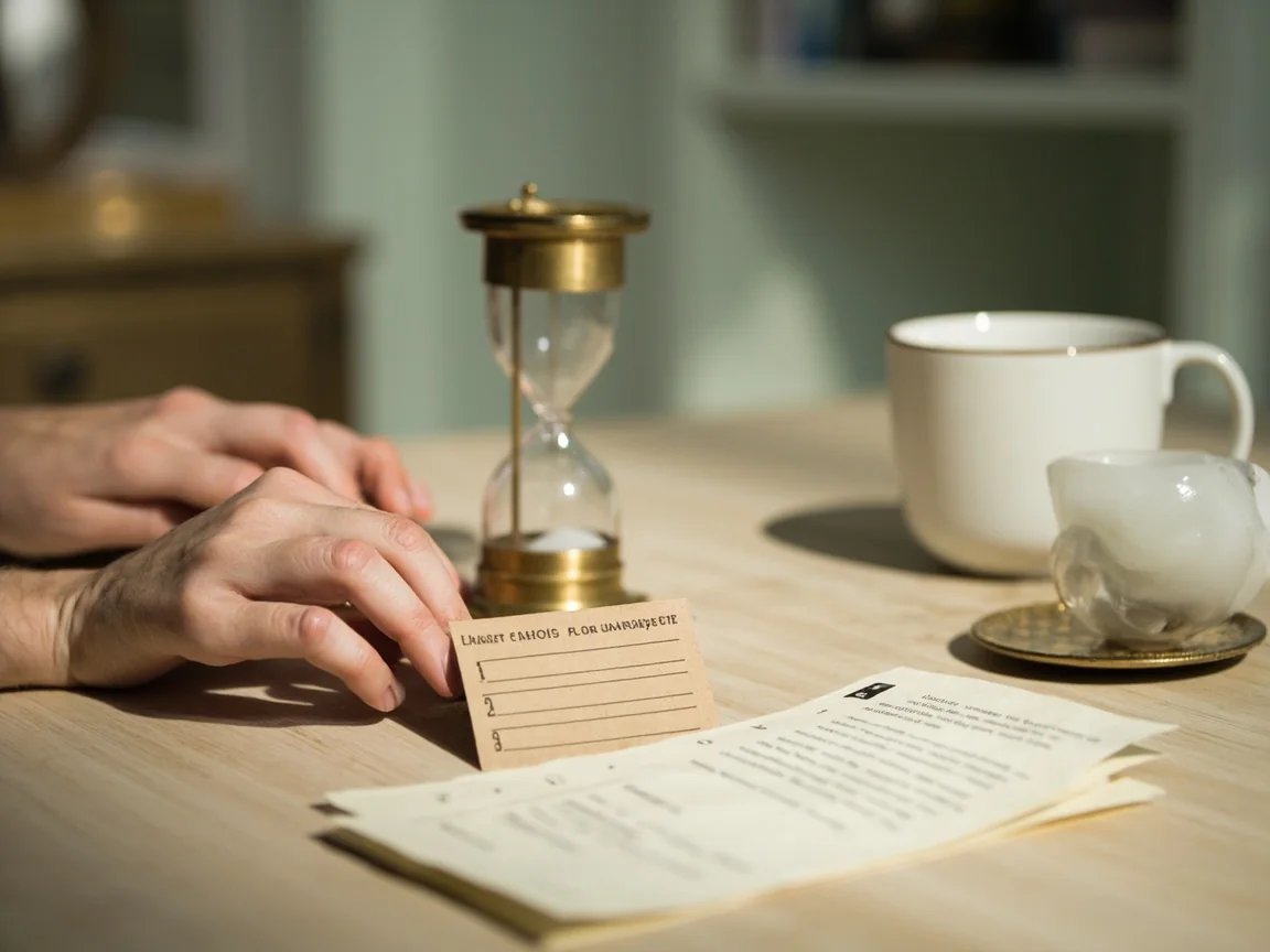 A responsible-play control map scene with kraft cards labelled Limit / Time-out / Self-exclusion on a pale oak desk